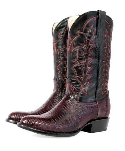 Men's Western Boot cowboy boots Clayton lizard leather sunset crimson pair of boots side view