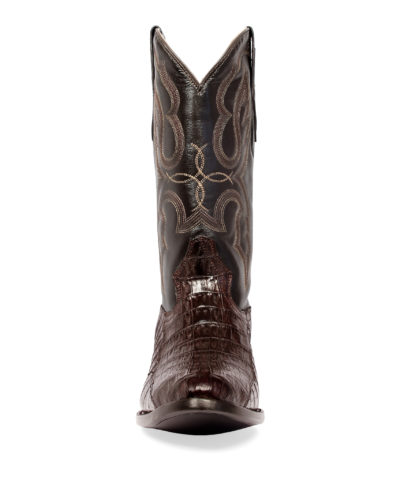 Men's Western Boot cowboy boots caiman pattern front view dark brown