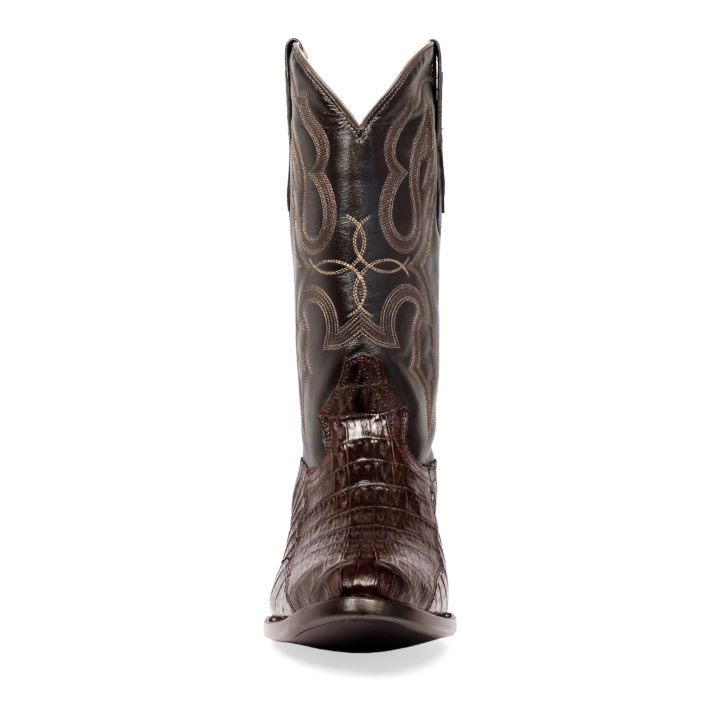 Men's Western Boot cowboy boots caiman pattern front view dark brown