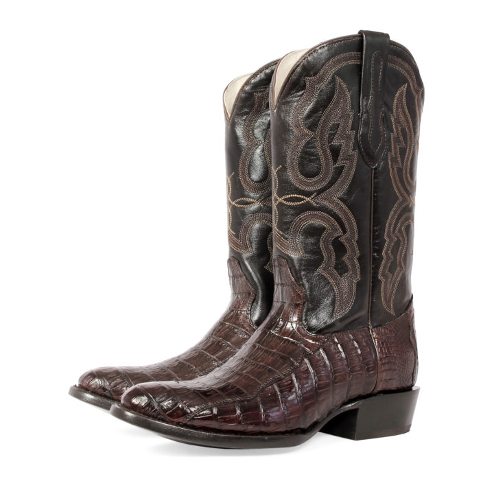 Men's Western Boot cowboy boots caiman pattern pair of boots dark brown
