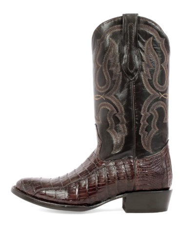 Men's Western Boot cowboy boots caiman pattern side view dark brown