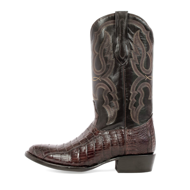 Men's Western Boot cowboy boots caiman pattern side view dark brown