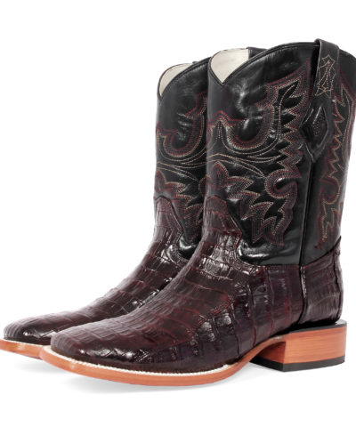 Men's Western Boot cowboy boots caiman pattern dark brown pair of boots
