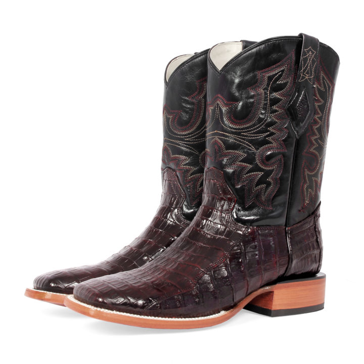 Men's Western Boot cowboy boots caiman pattern dark brown pair of boots