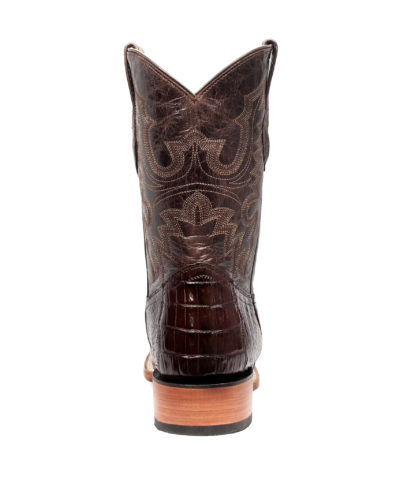 Men's Western Boot cowboy boots caiman pattern dark brown back view