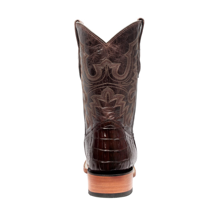 Men's Western Boot cowboy boots caiman pattern dark brown back view