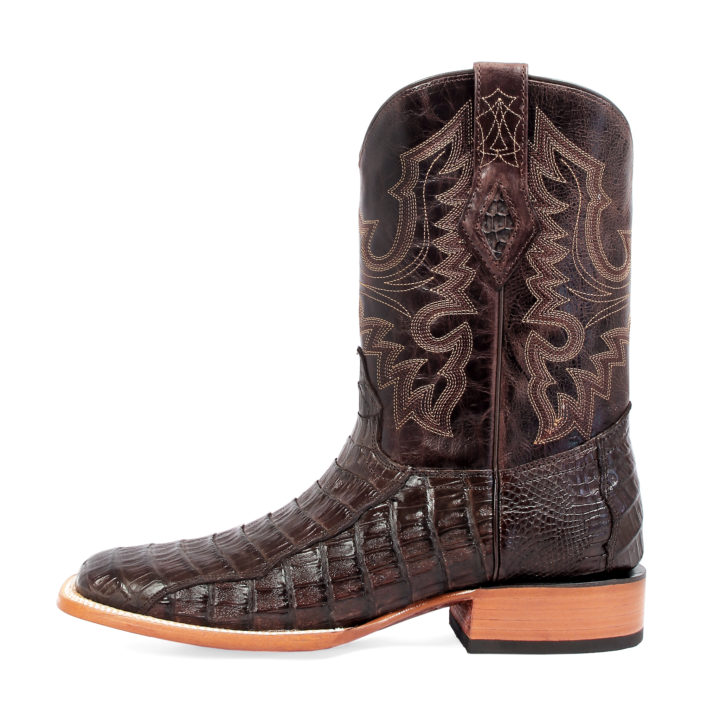 Men's Western Boot cowboy boots caiman pattern dark brown side view