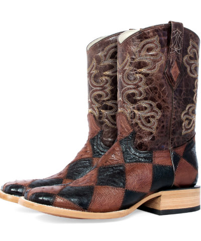 Men's Western Boot cowboy boots brown and black leather checker pair of boots
