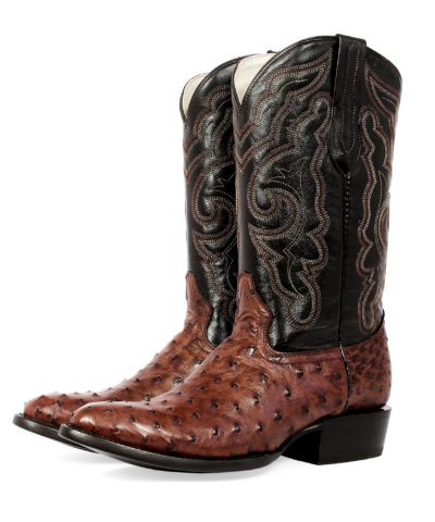 Men's Western Boot cowboy boots brown and black ostrich side view with detail pair of boots