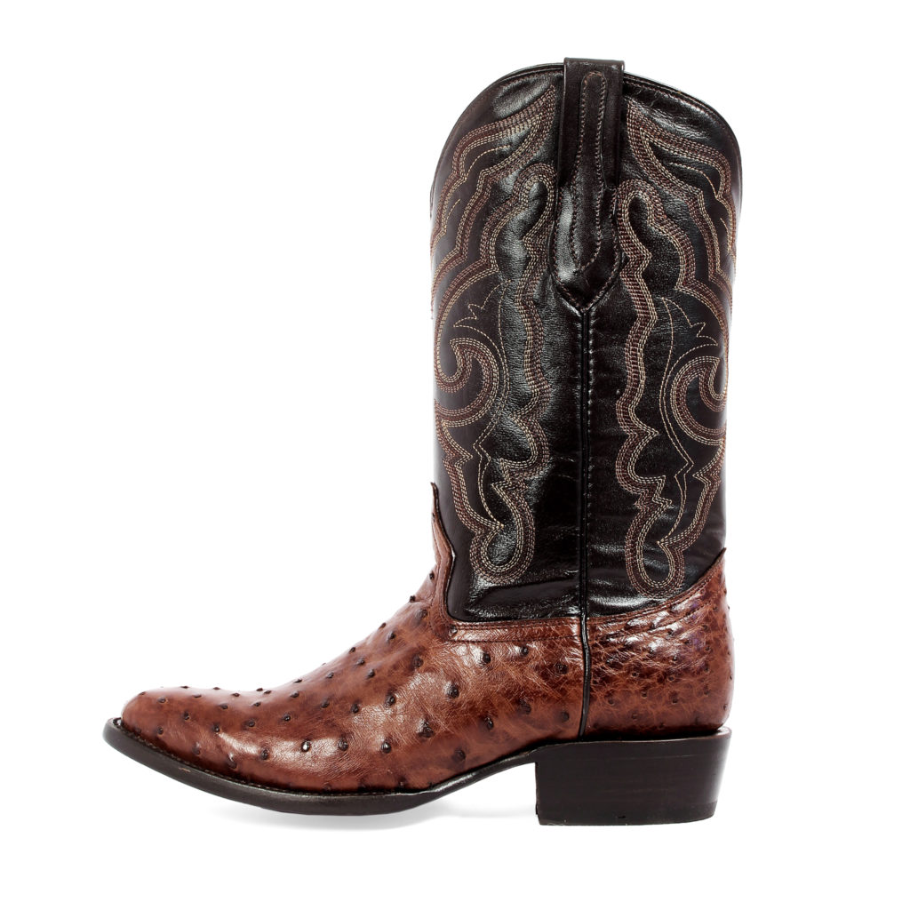 Men's Western Boot cowboy boots brown and black ostrich side view with detail
