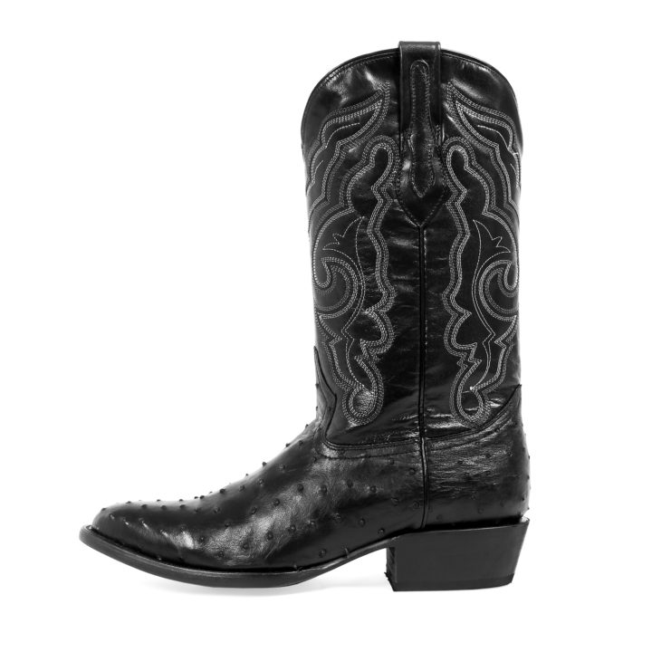 Men's Western Boot cowboy boots black ostrich side view with detail