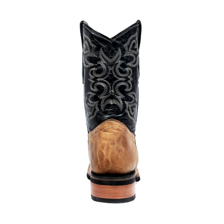 Men's Western Boot Black and Tan Cowboy Boot back view