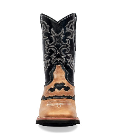 Men's Western Boot Black and Tan Cowboy Boot front view