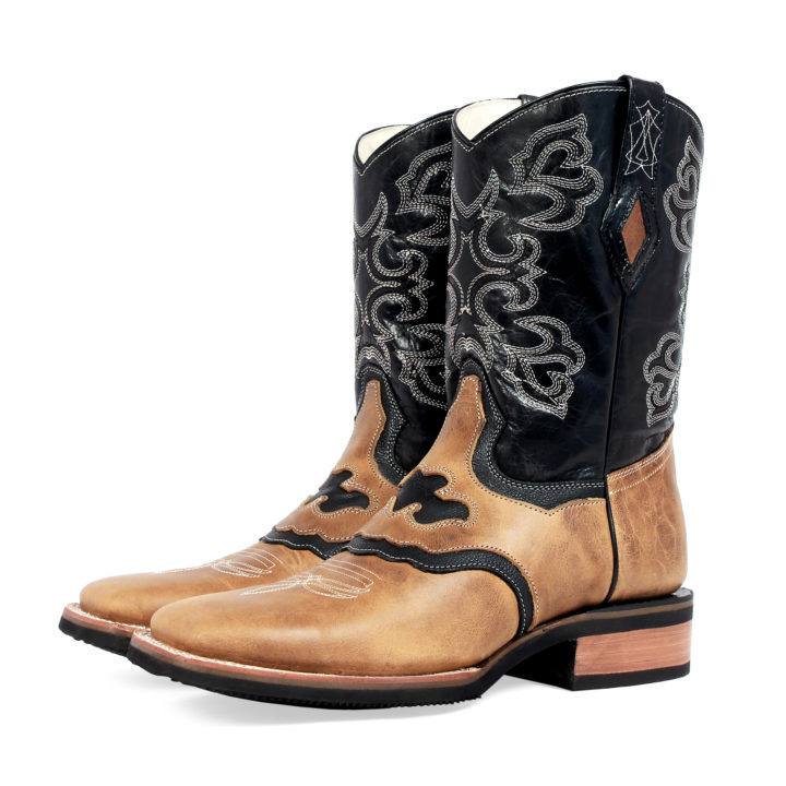 Men's Western Boot Black and Tan Cowboy Boot pair of boots full view