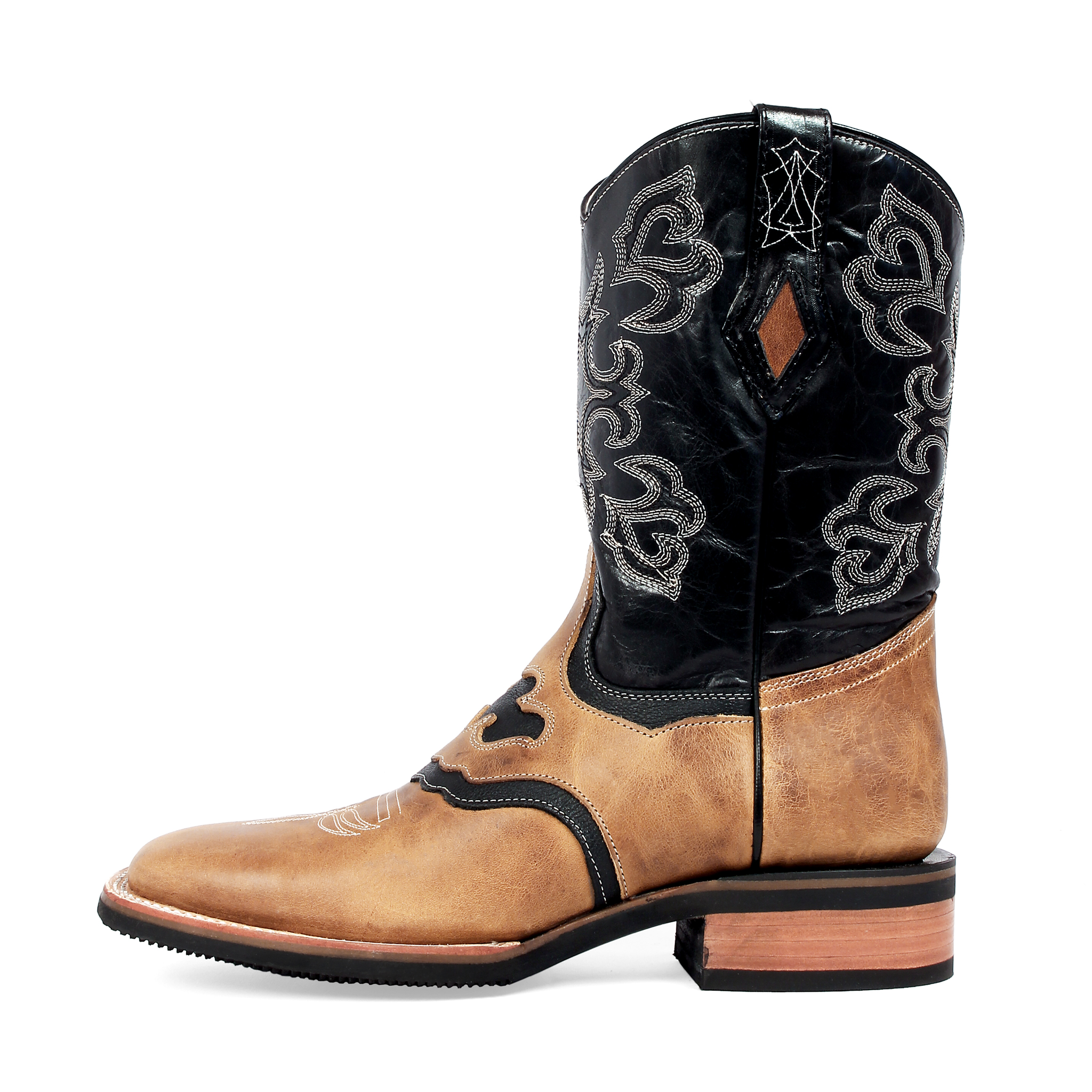 JBR2002 side Men's Western Boot Black and Tan Cowboy Boot side view