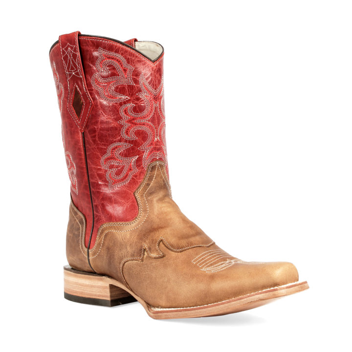 Men's Western Boot Red and Tan Cowboy Boot back view