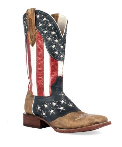 Men's Western Boot Cowboy Boot side view red white and blue stars