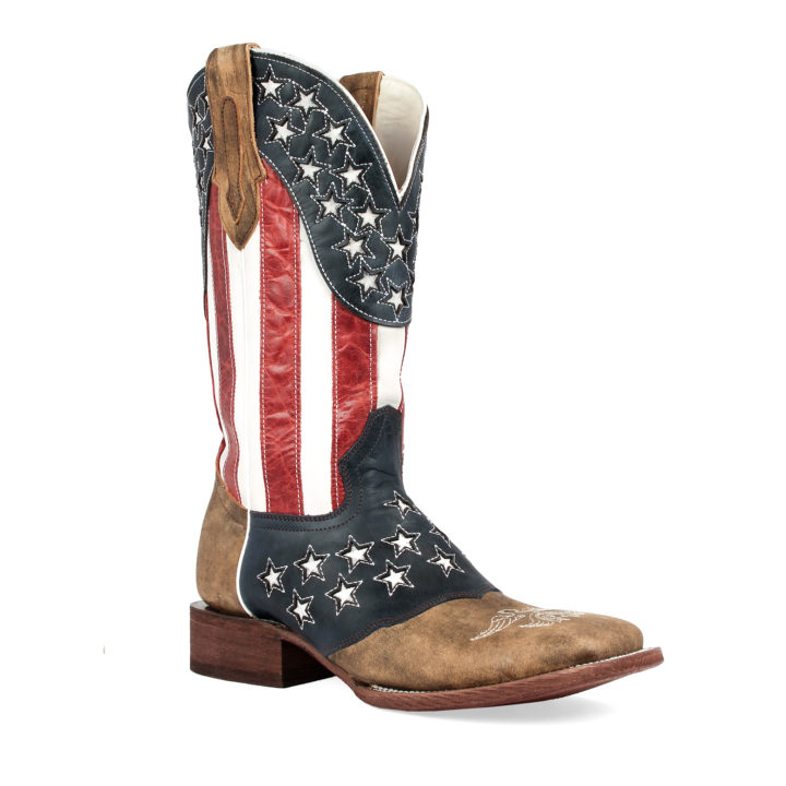 Men's Western Boot Cowboy Boot side view red white and blue stars