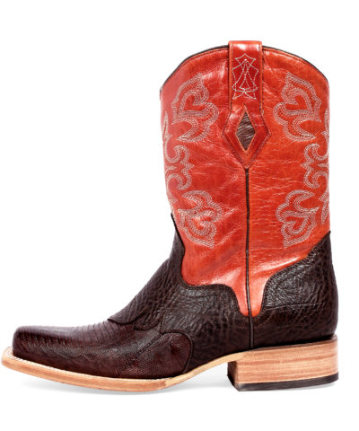 Men's Western Boot Cowboy Boot side view orange and brown leather
