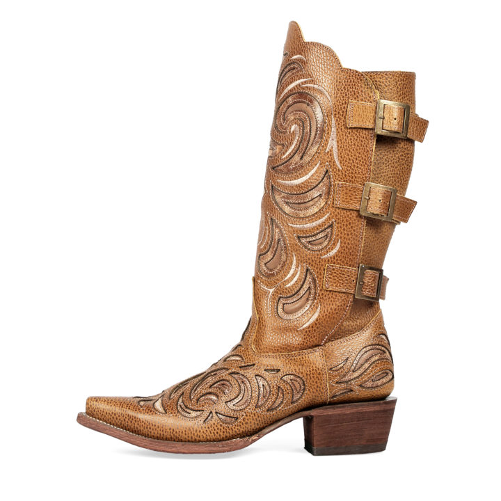 Women's Western Boot Cowgirl Boots side view with buckles