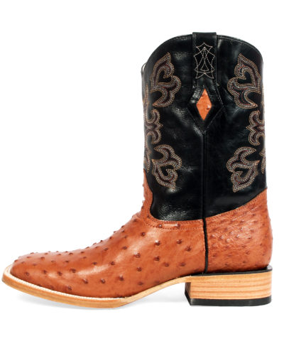 Men's New Leather Ostrich Quill Design Western Cowboy Rodeo Boots J Toe Black 